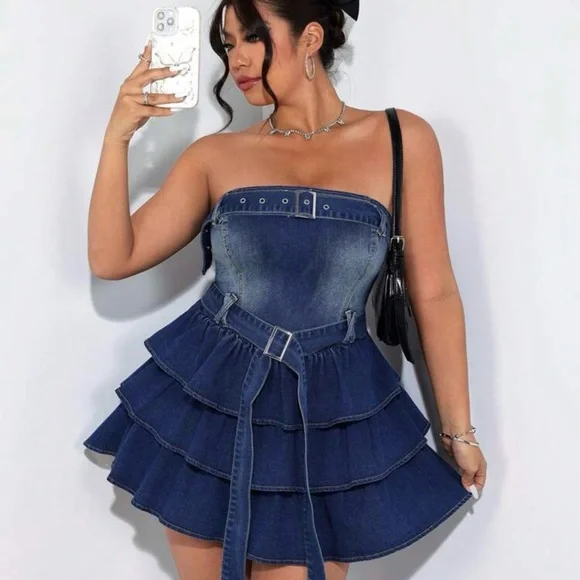 SHEIN Blue Strapless Ruffled Sundress - Picture 3 of 3